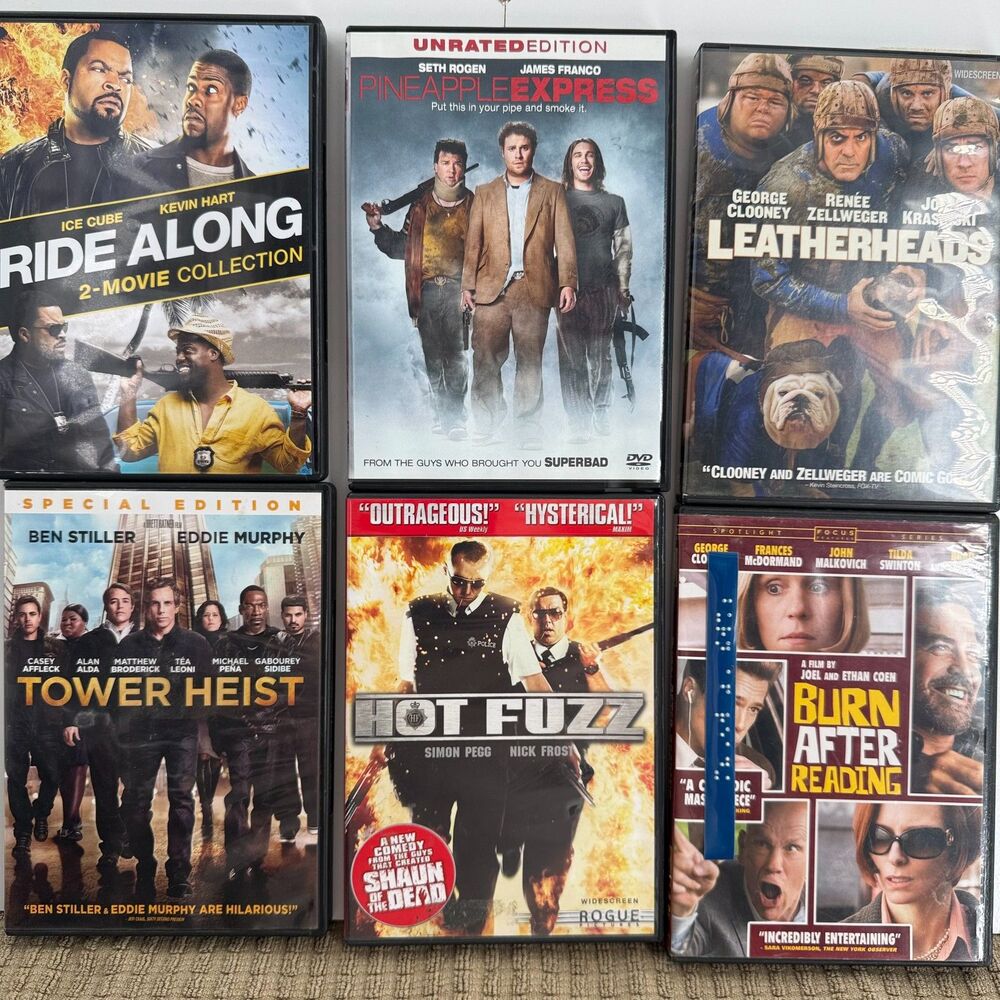 6 DVD Comedy Movie Lot – Hot Fuzz, Pineapple Express, Ride Along, Tower Heist +